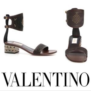 Valentino Leather Studded Ankle Cuff Sandals EU 36/US 6